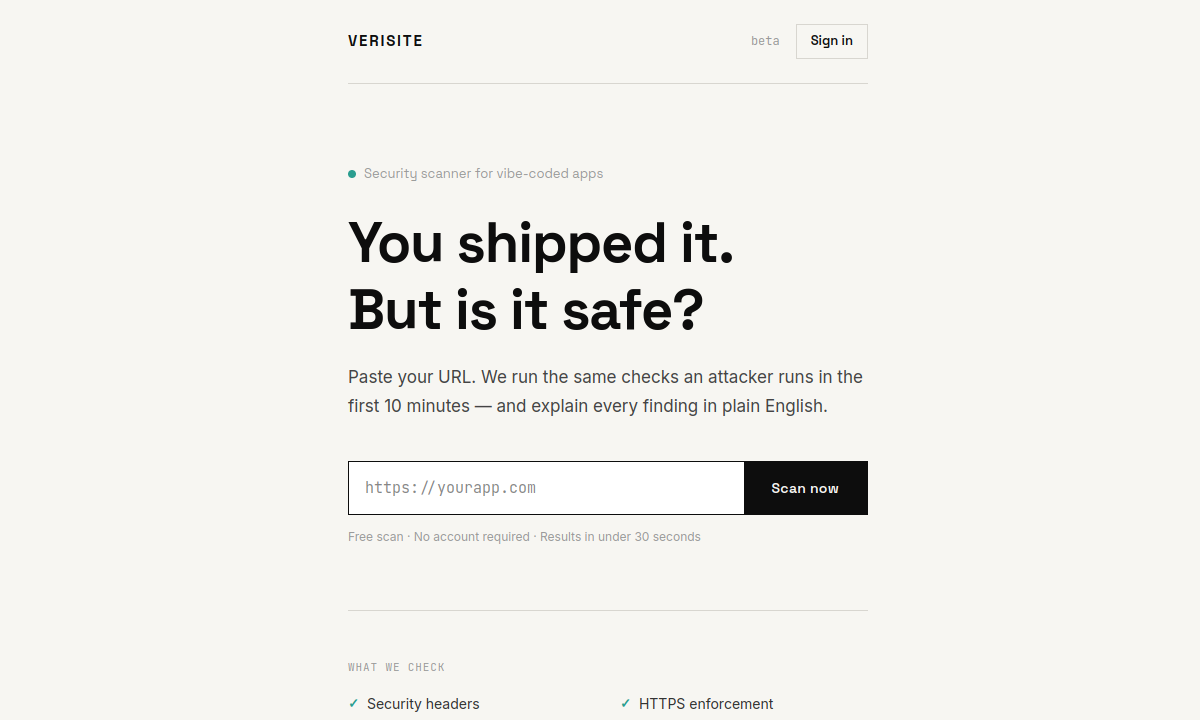 Verisite screenshot
