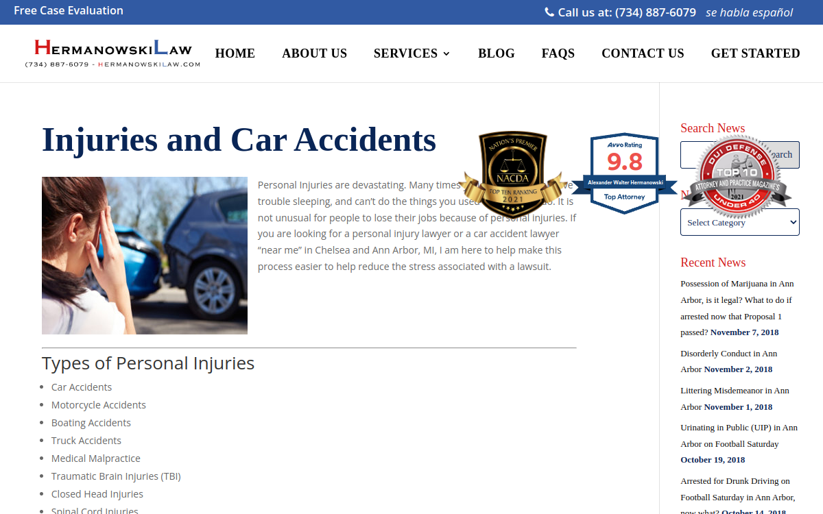 Hermanowski Law website screenshot