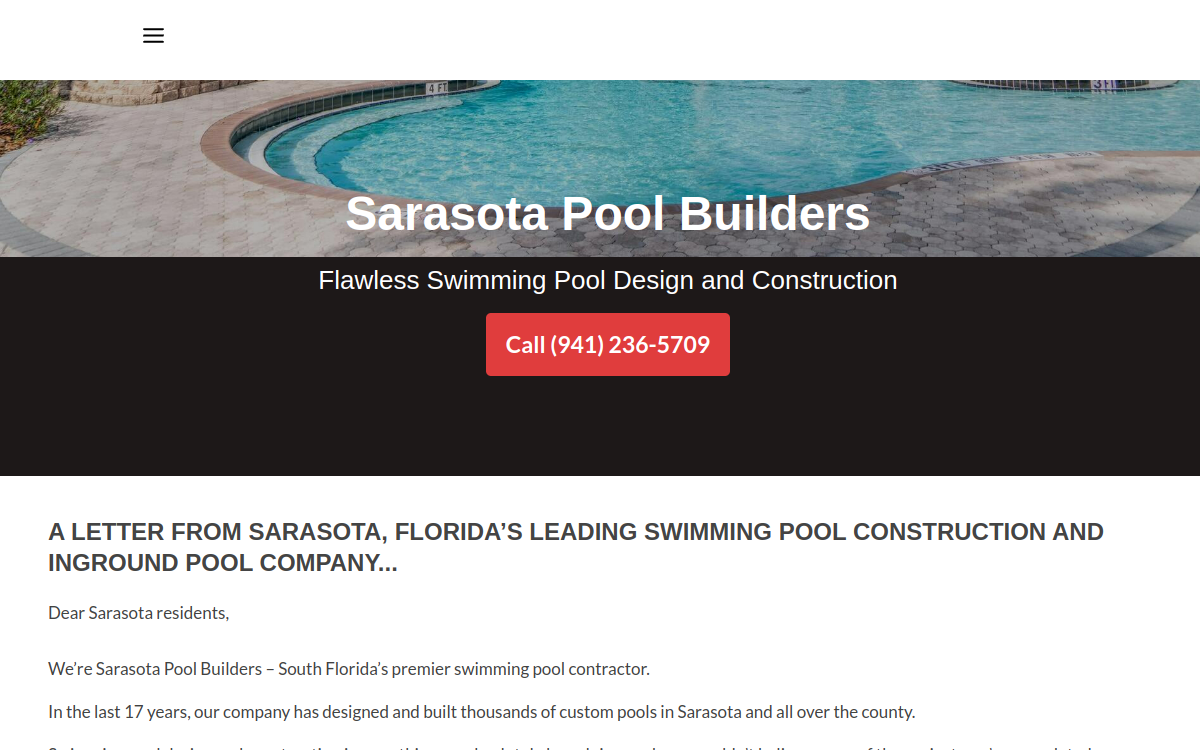 Poolbuilders Sarasota FL website screenshot