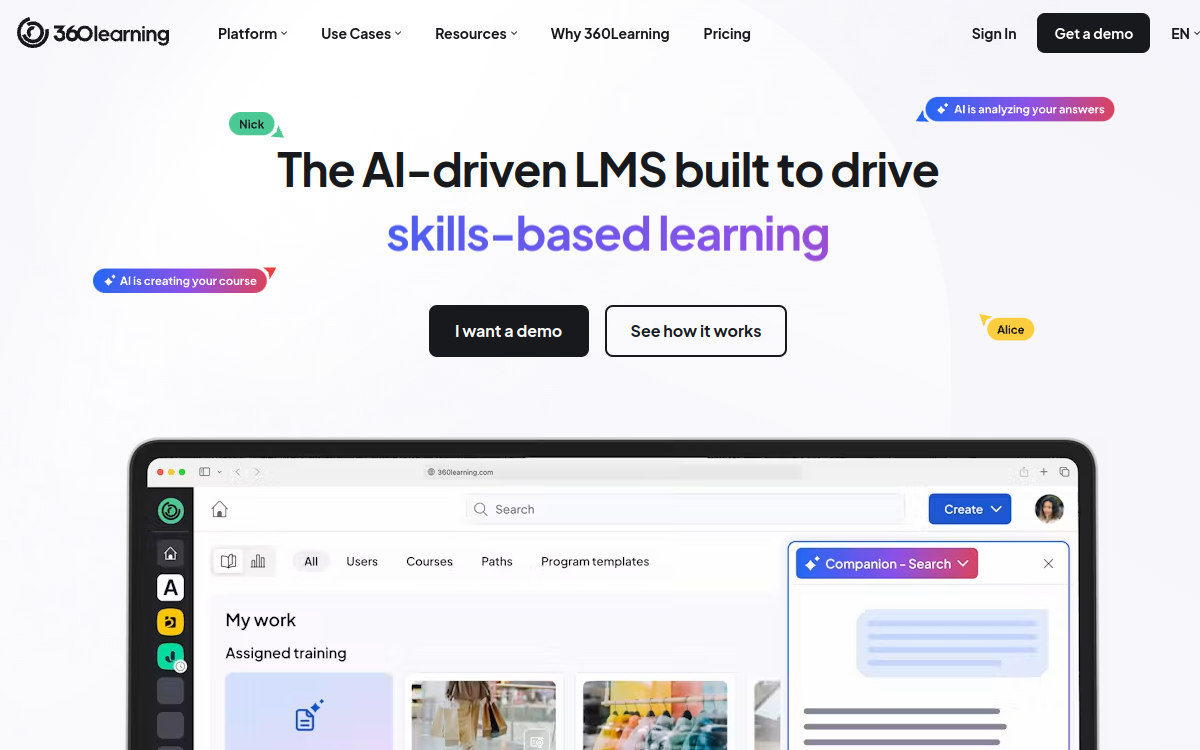 360Learning interface screenshot