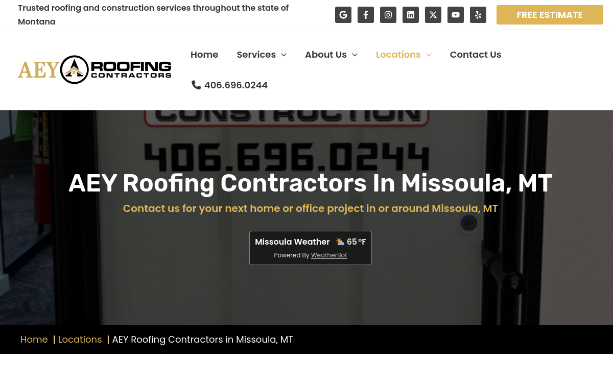AEY Roofing Contractors - Missoula website screenshot