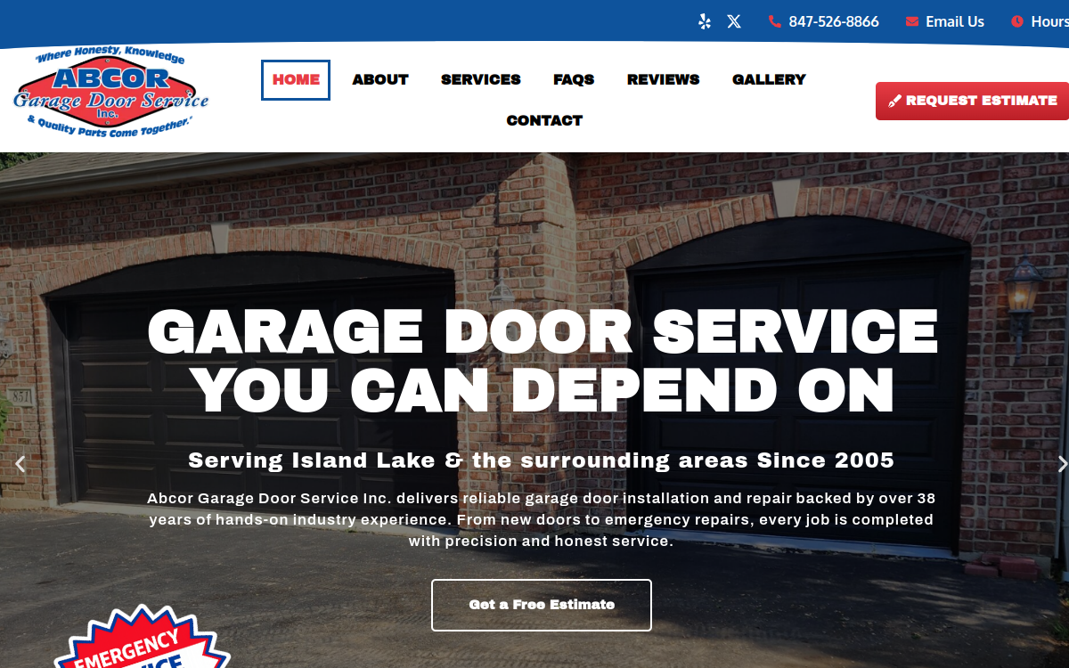 Abcor Garage Door Service website screenshot