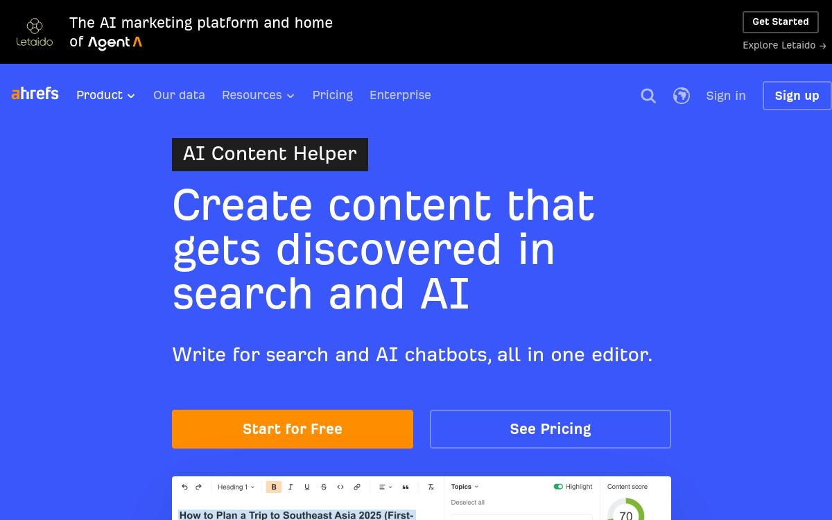 Screenshot of Ahrefs AI Content Helper