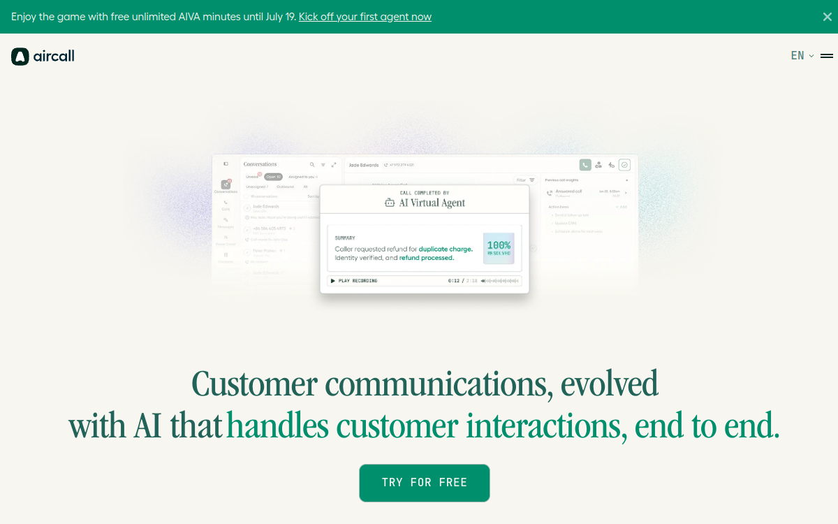Screenshot of Aircall
