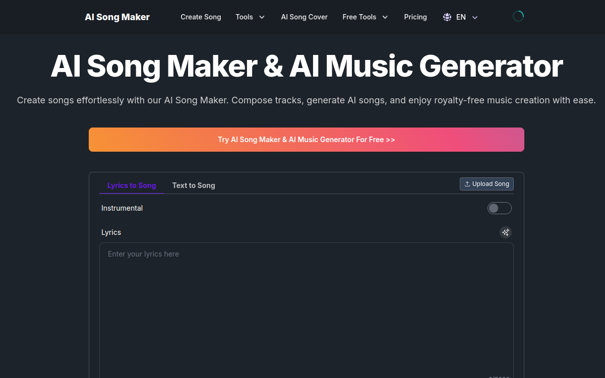 AI Music Generator website preview
