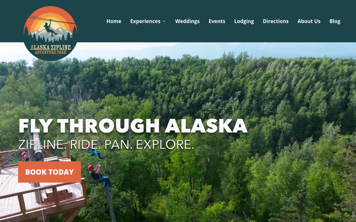 Alaska Zipline Adventure Park website screenshot