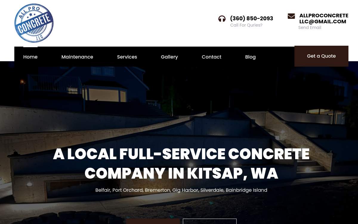 All Pro Concrete LLC website screenshot