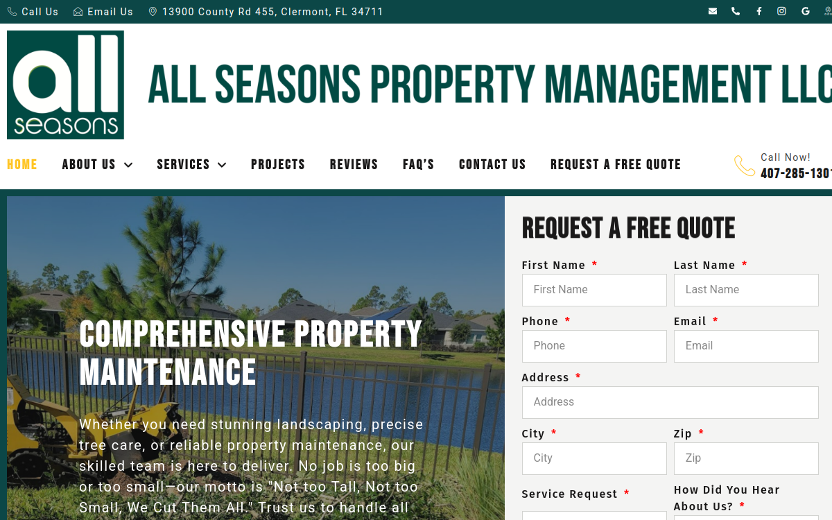 All Seasons Property Management Services website screenshot