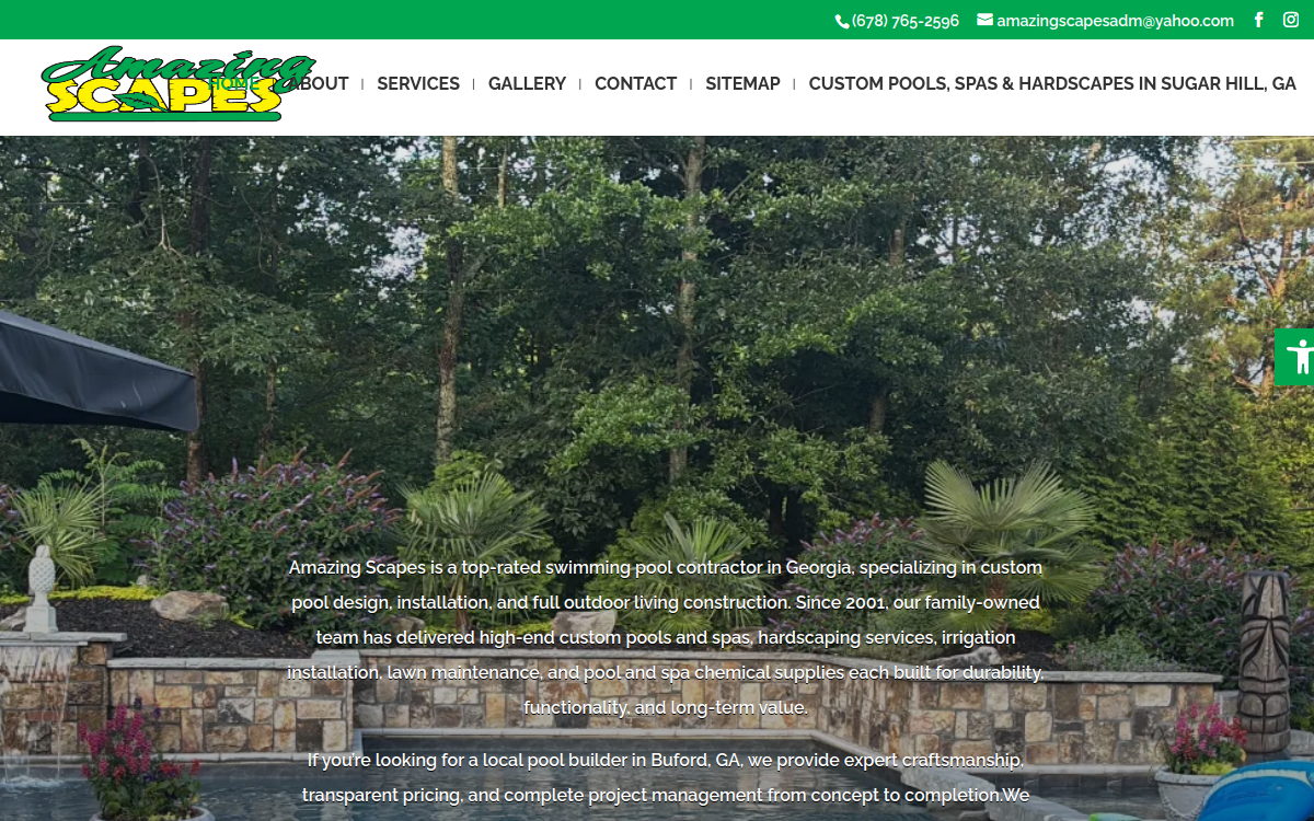 Amazing Scapes & More featuring Desjoyaux Pools website screenshot