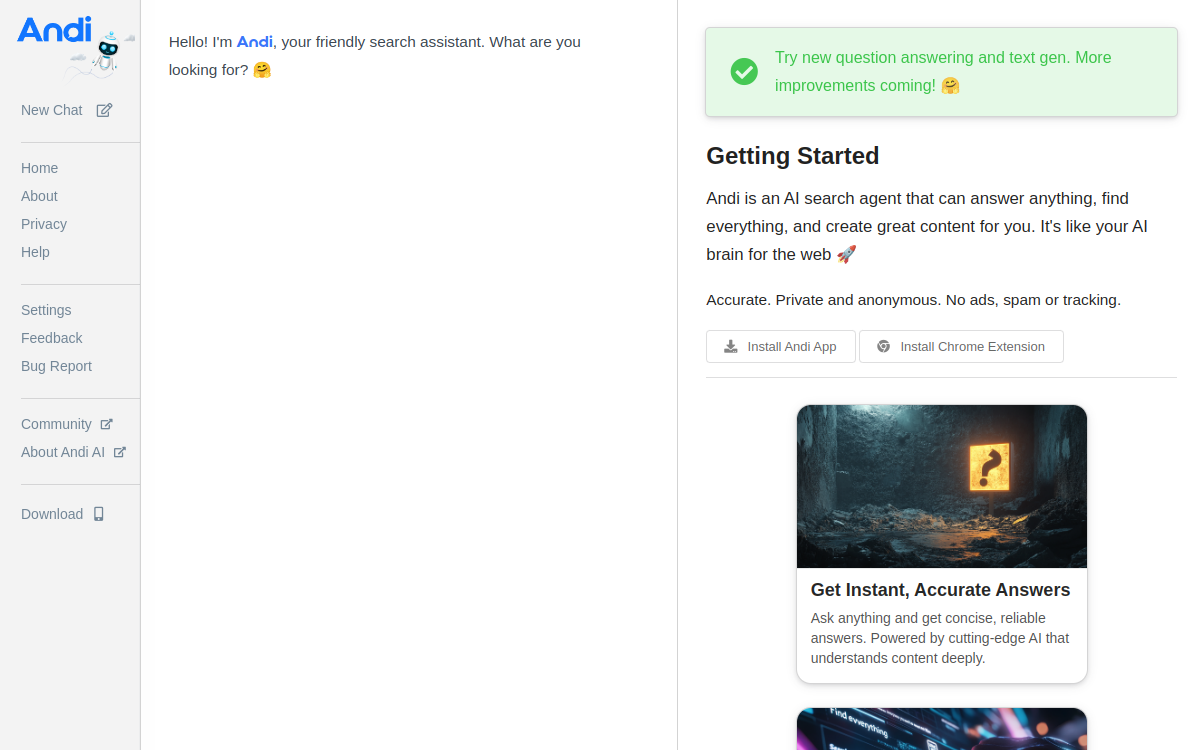 Andi Search website preview