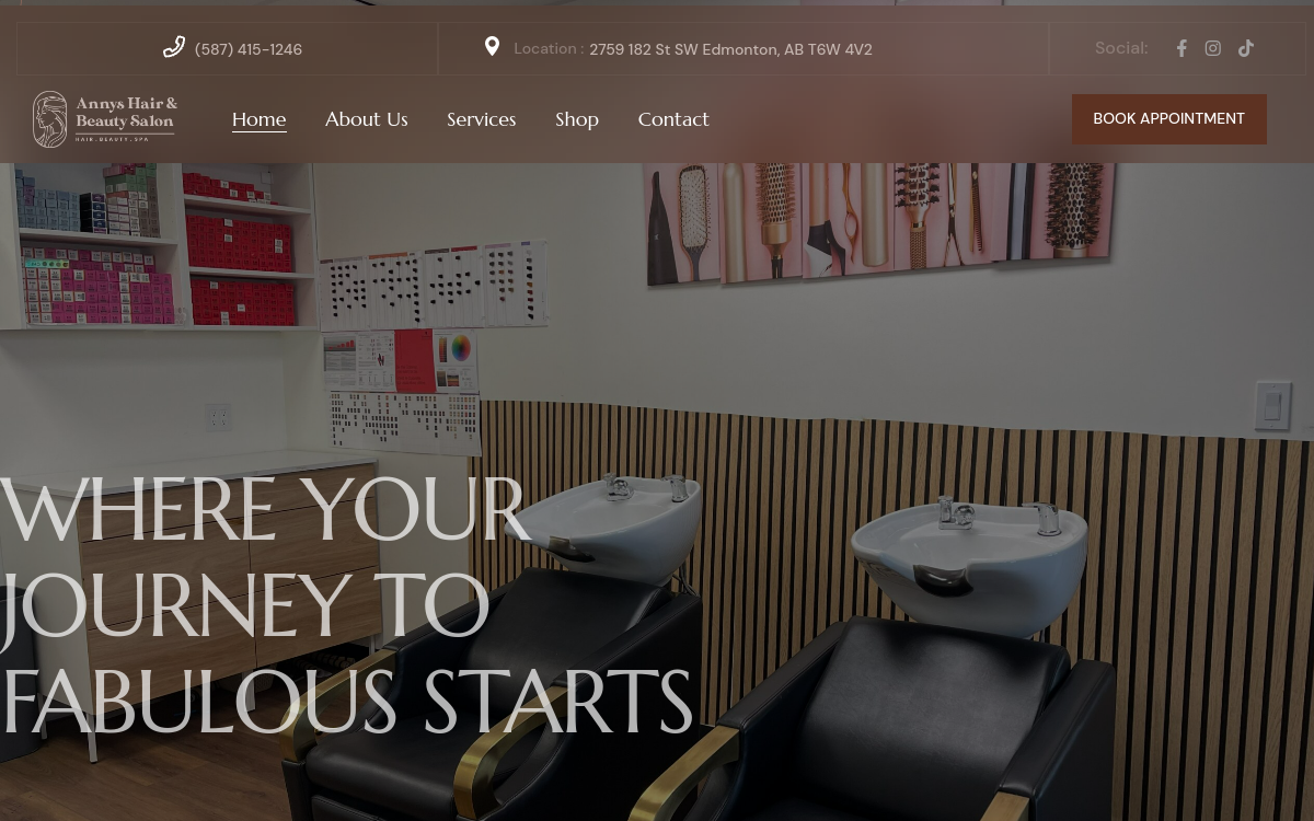 Annys Hair & Beauty Salon website screenshot