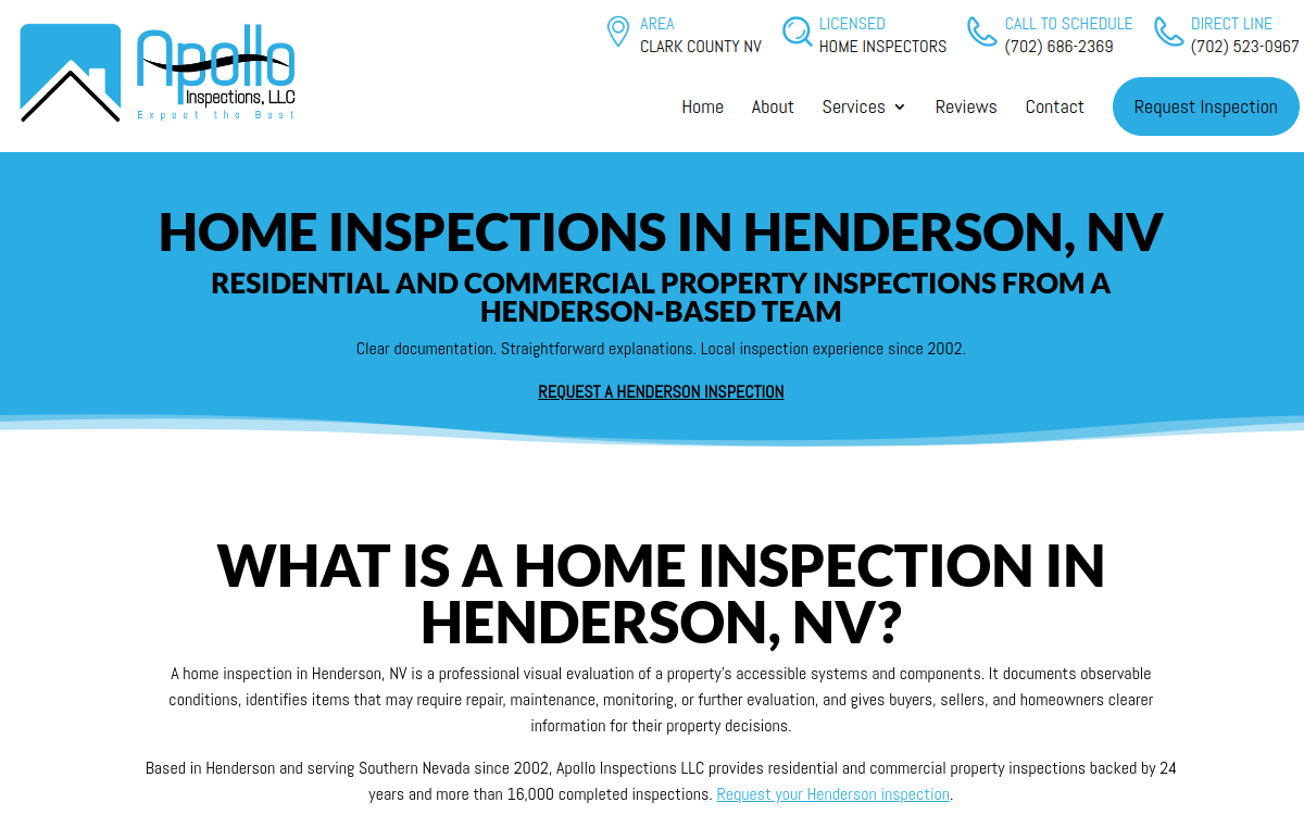 Apollo Inspections LLC website screenshot