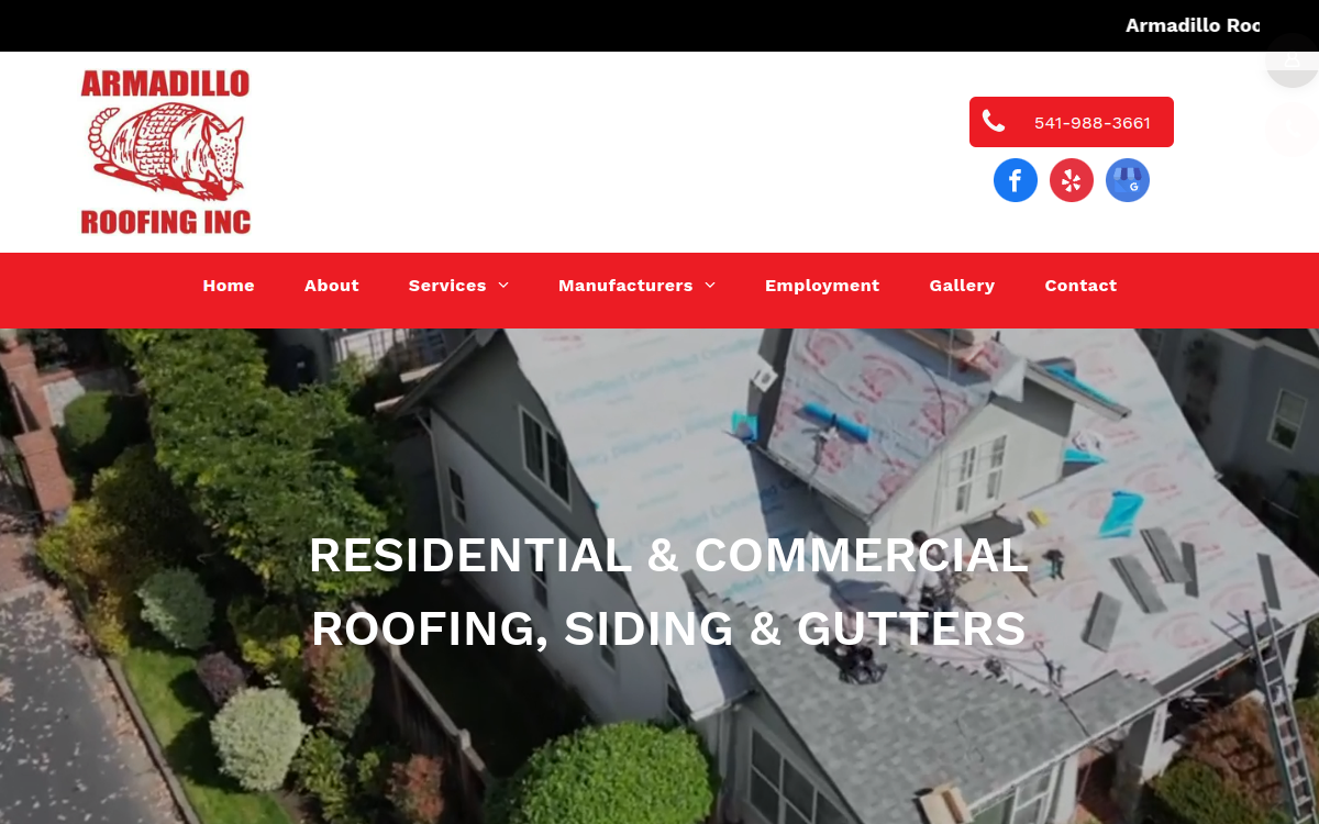 Armadillo Roofing Inc. website screenshot