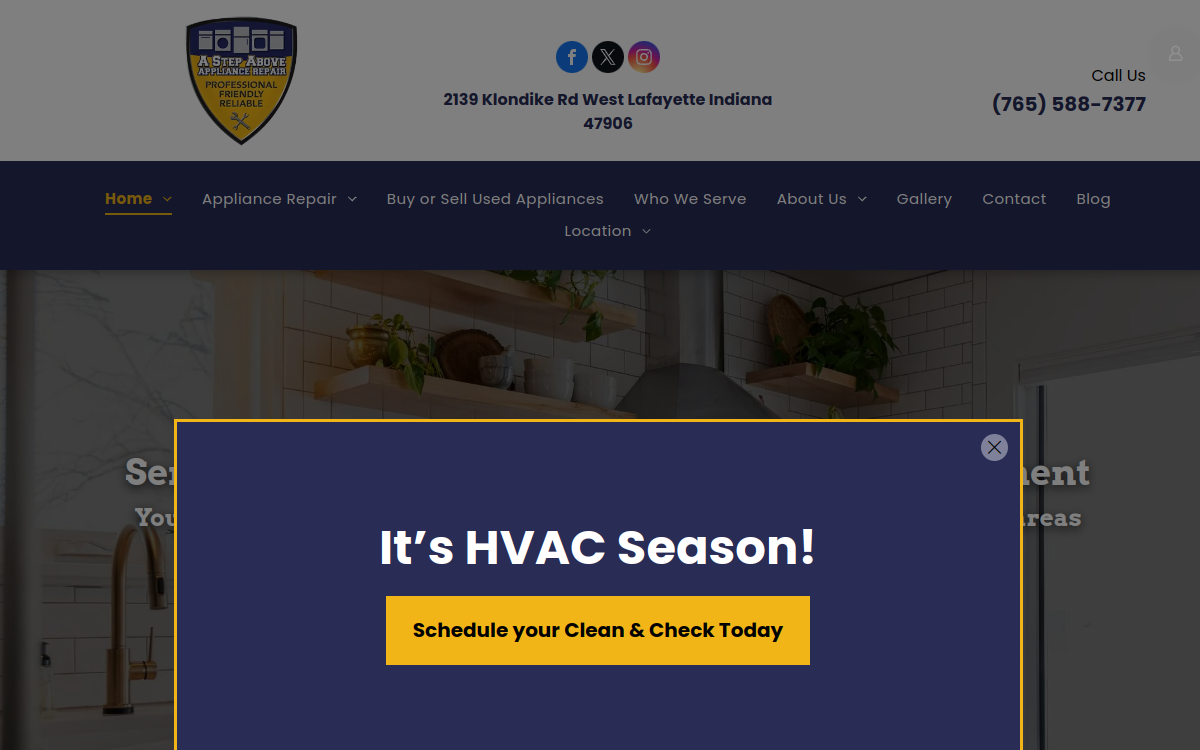 Appliance Repair Dayton Indiana website screenshot