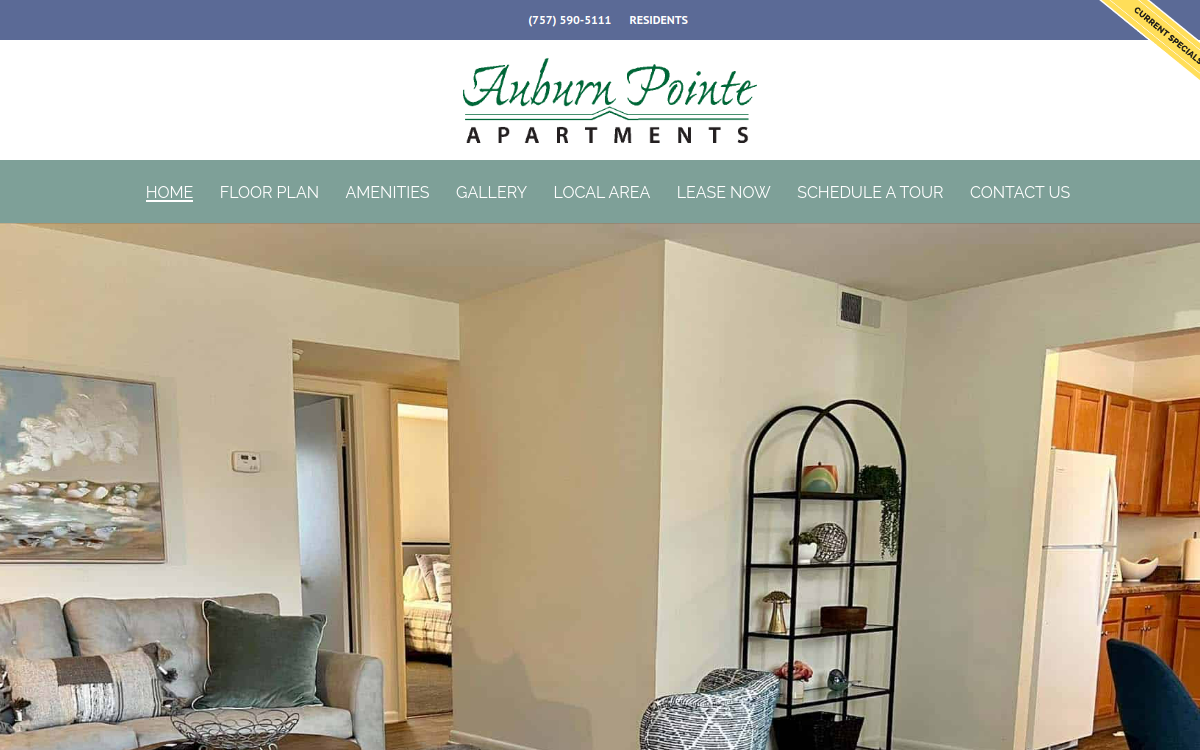 Auburn Pointe Apartments website screenshot