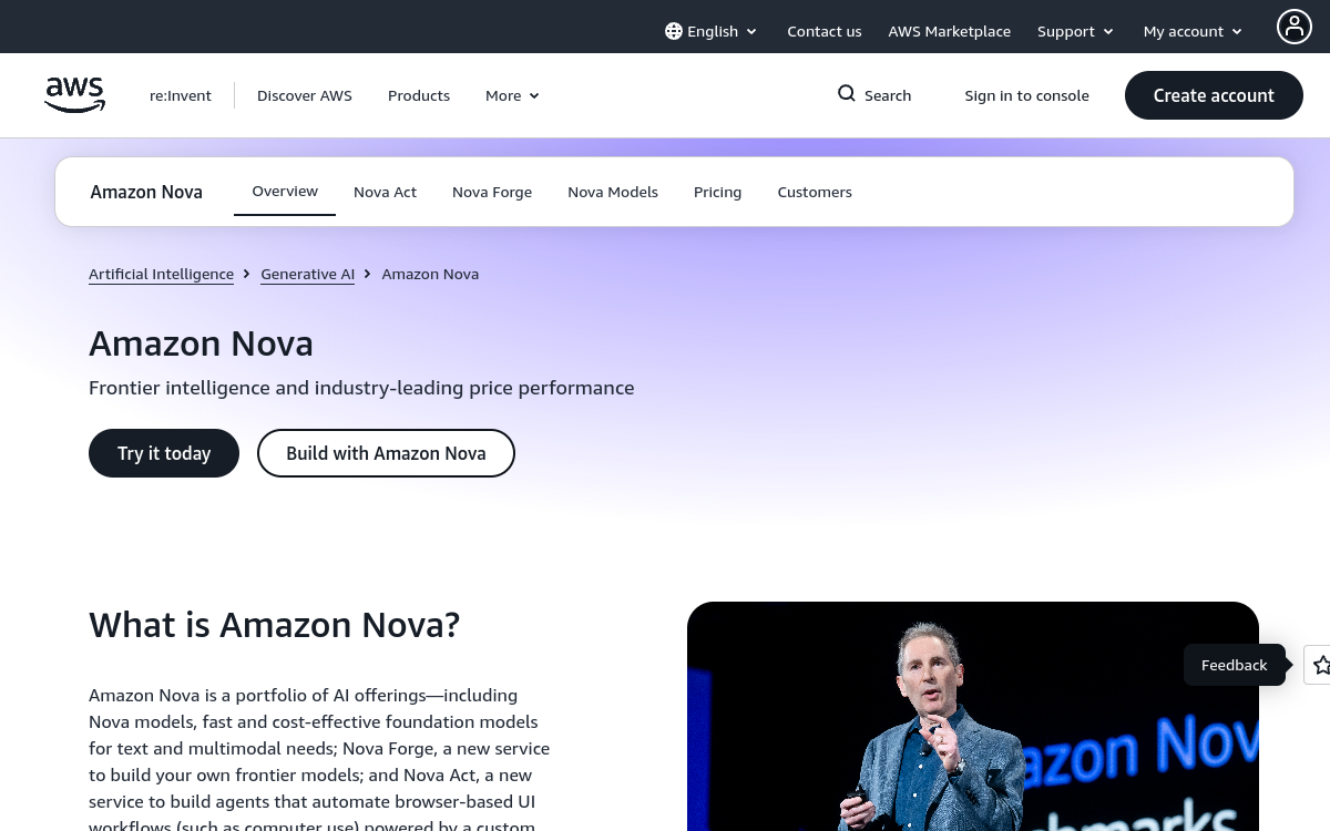 Screenshot of Amazon Nova AI Models