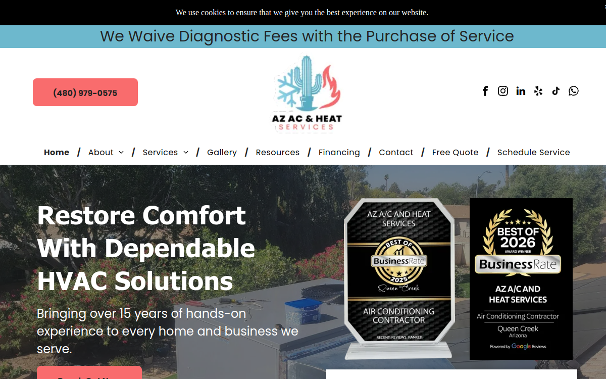 AZ A/C AND HEAT SERVICES website screenshot