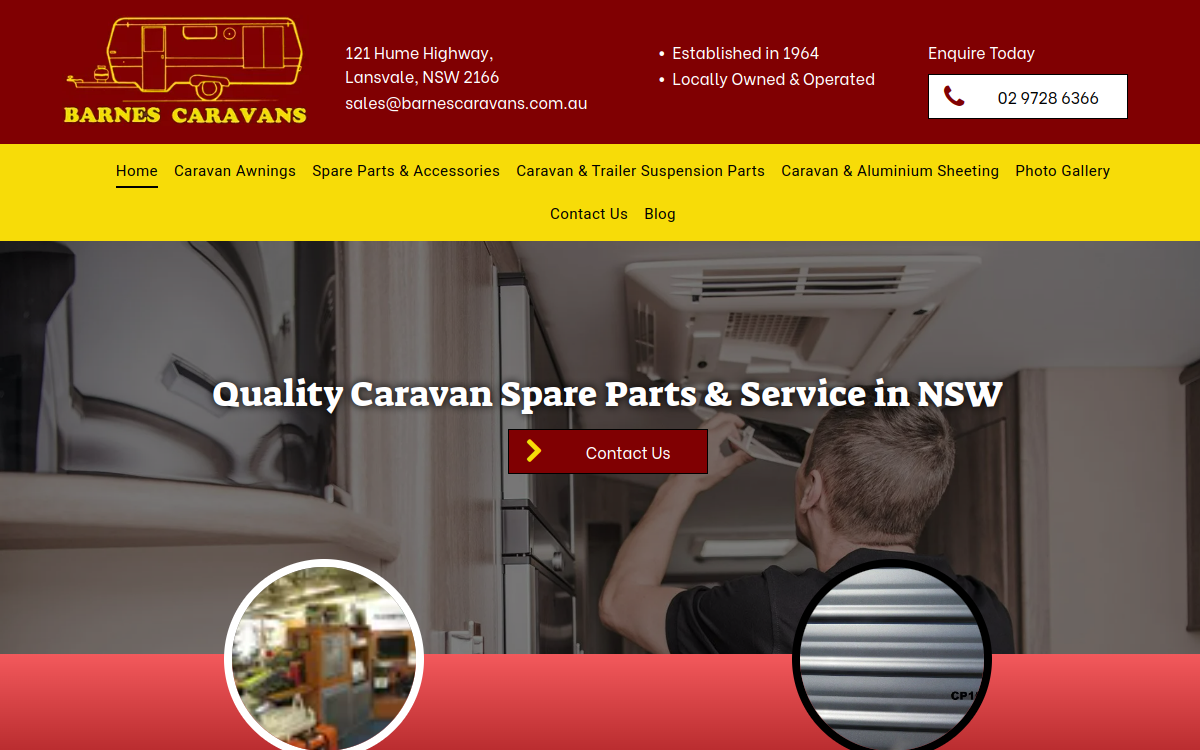 Barnes Caravan Spares website screenshot