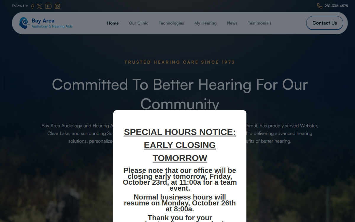 Bay Area Audiology & Hearing Aids website screenshot
