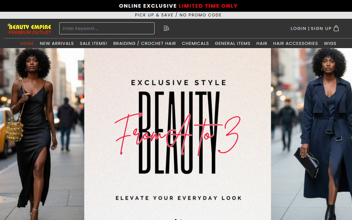 Beauty Empire Premium Outlet website screenshot