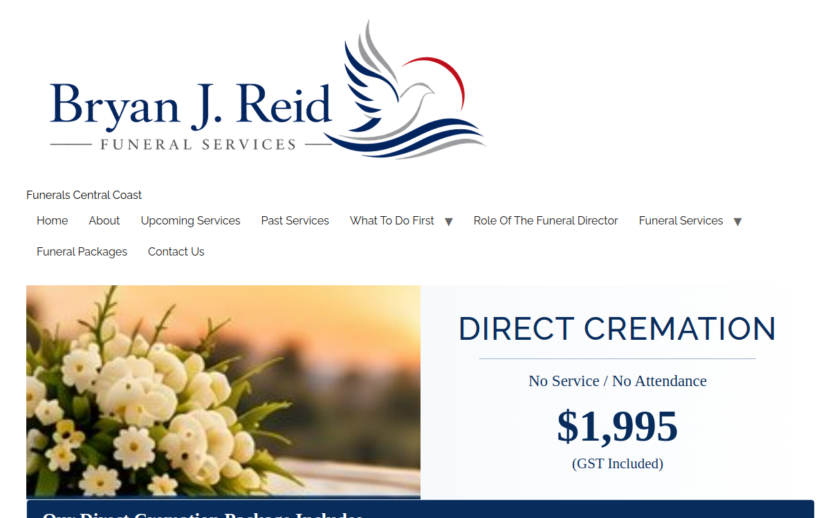 Bryan J Reid Funeral Services website screenshot