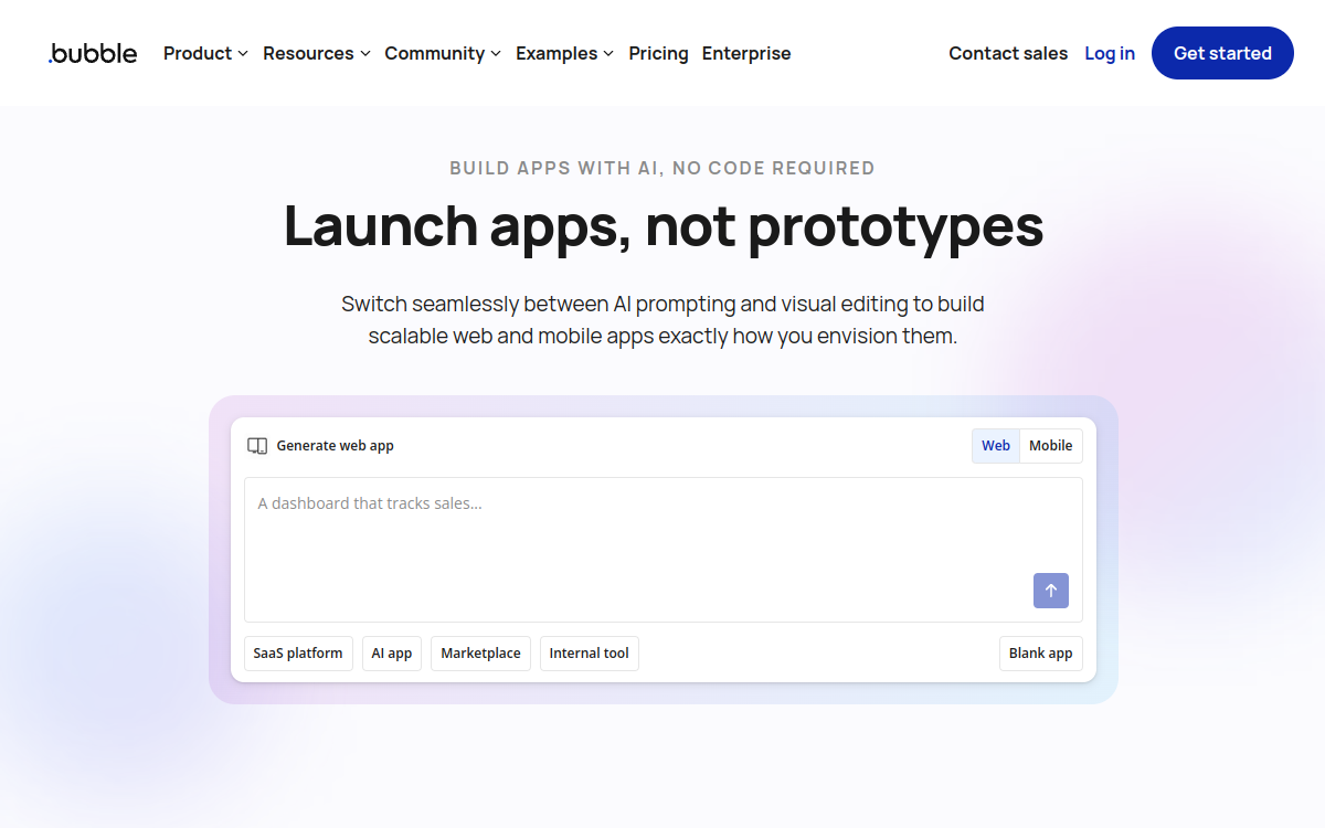 Bubble website preview