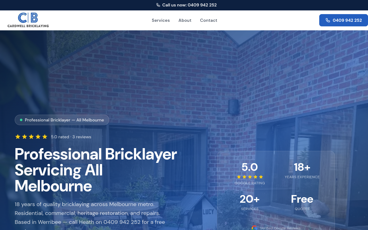 Cardwell Bricklaying website preview
