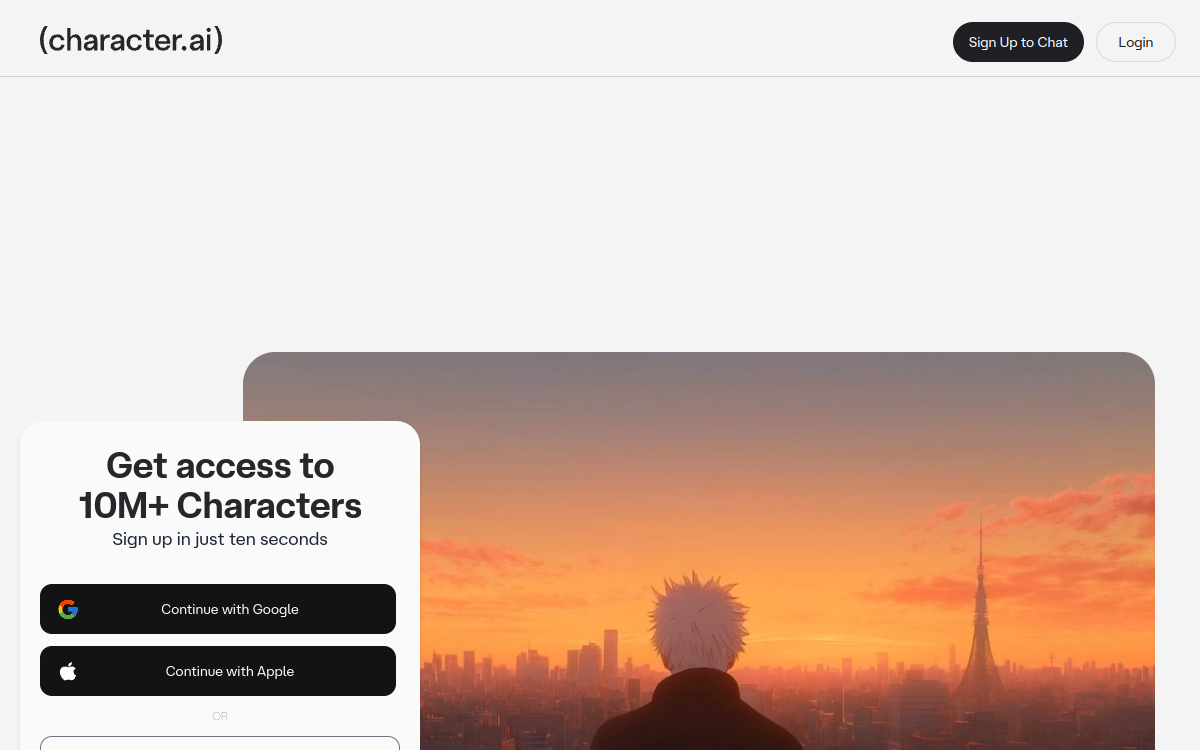 Character.AI website preview
