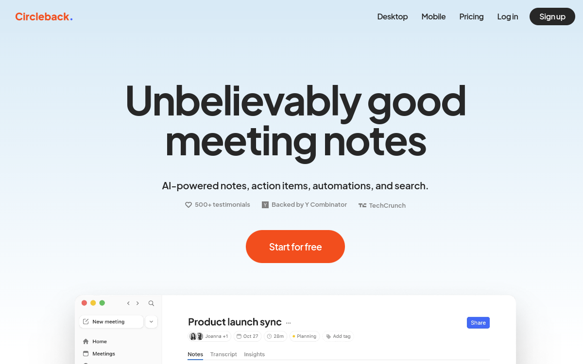 Circleback website preview