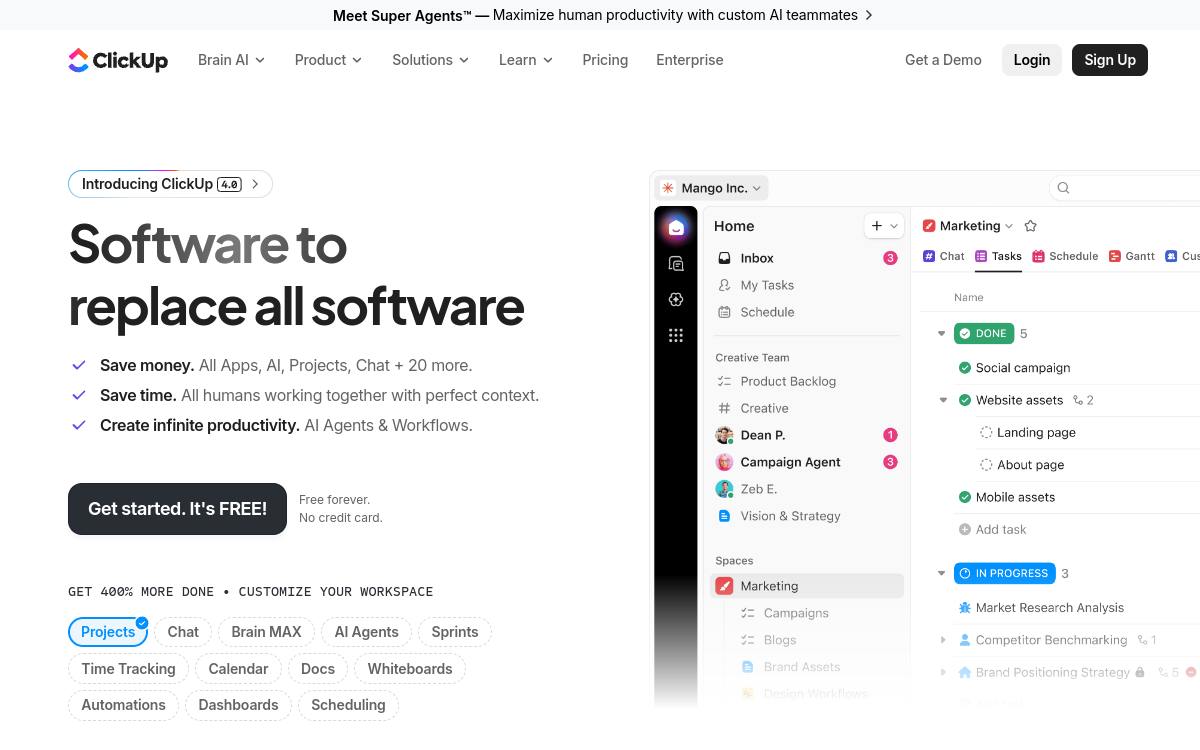 ClickUp website preview
