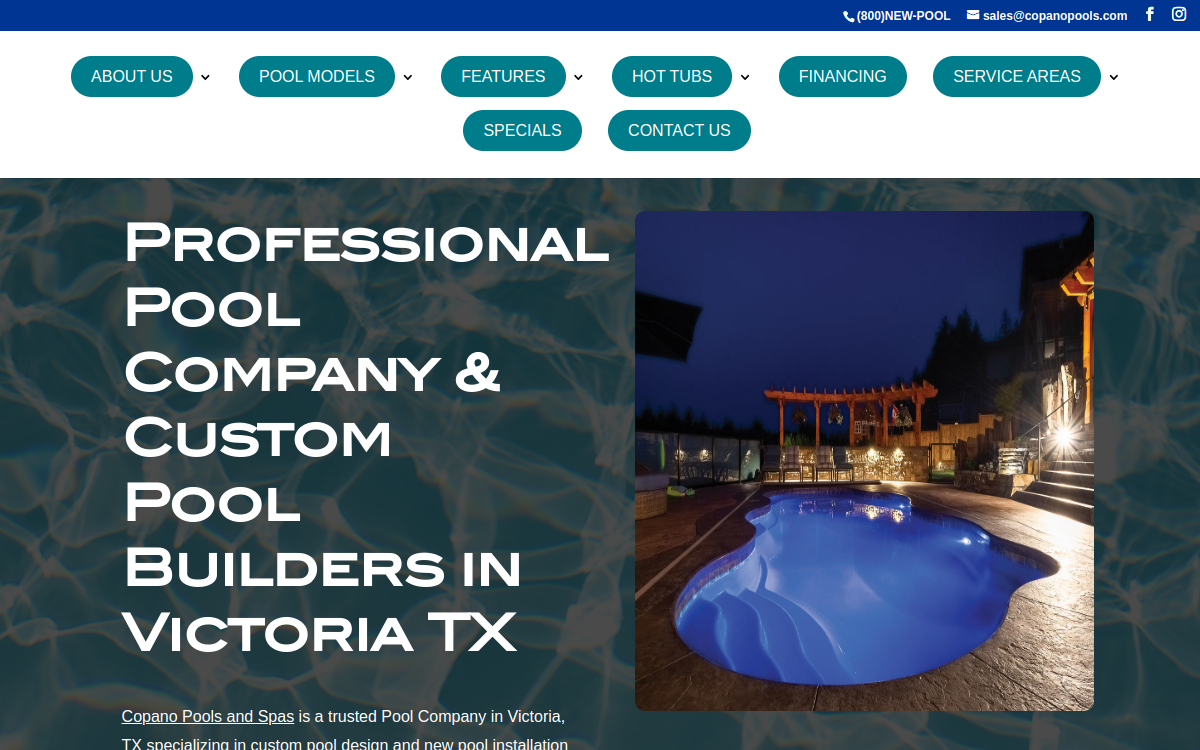 Copano Pools and Spas website screenshot