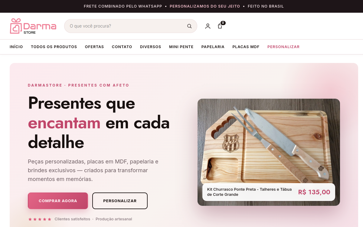 Página inicial do site DarmaStore