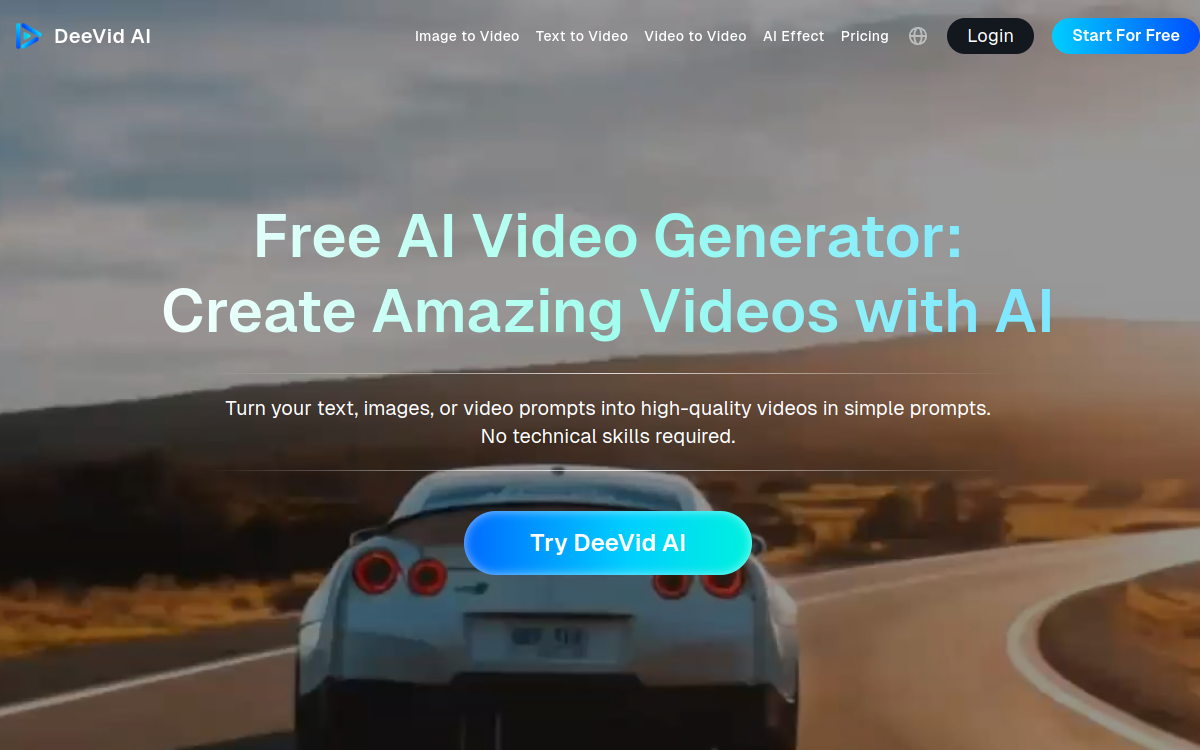 Screenshot of DeeVid AI