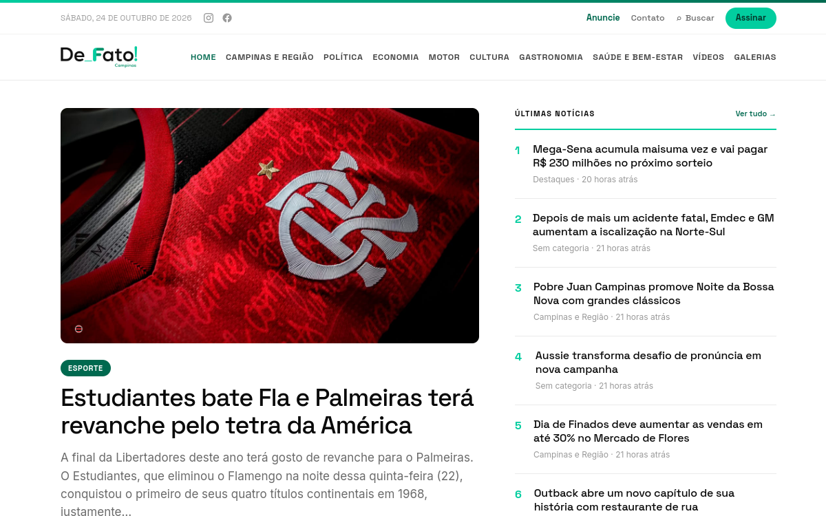 Página inicial do site De Fato! Campinas