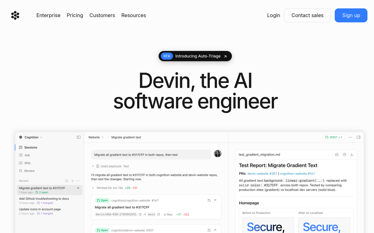 Devin website preview