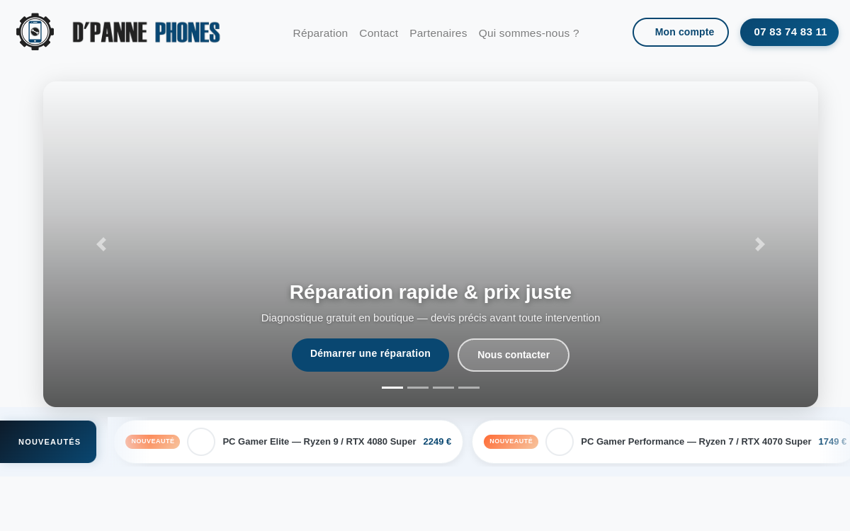 Aperçu du site D'panne Phones