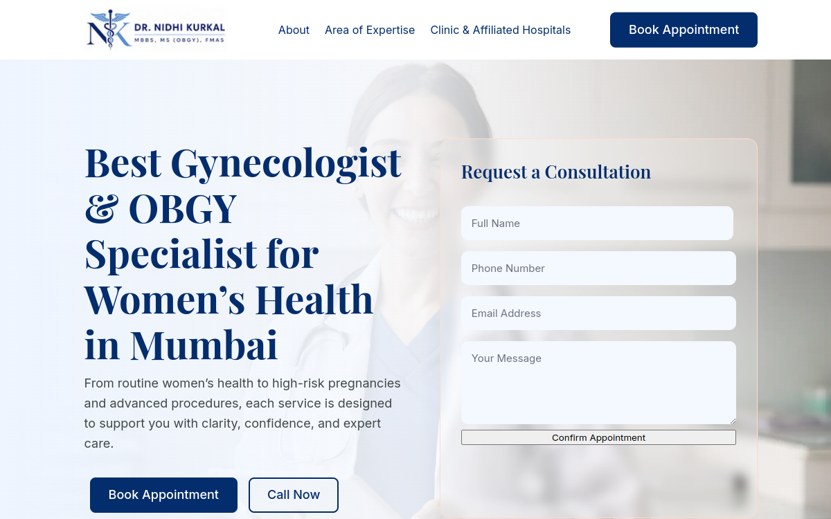 Dr. Nidhi Kurkal website screenshot