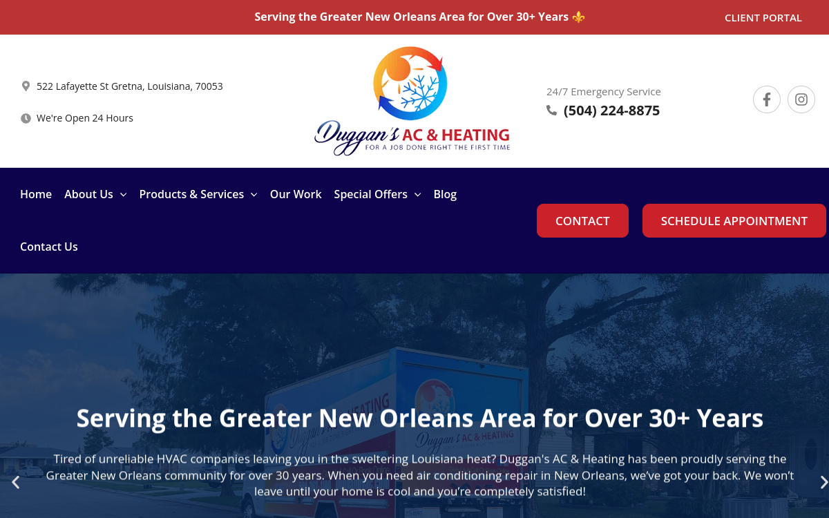 Duggan's A/C & Heating website screenshot