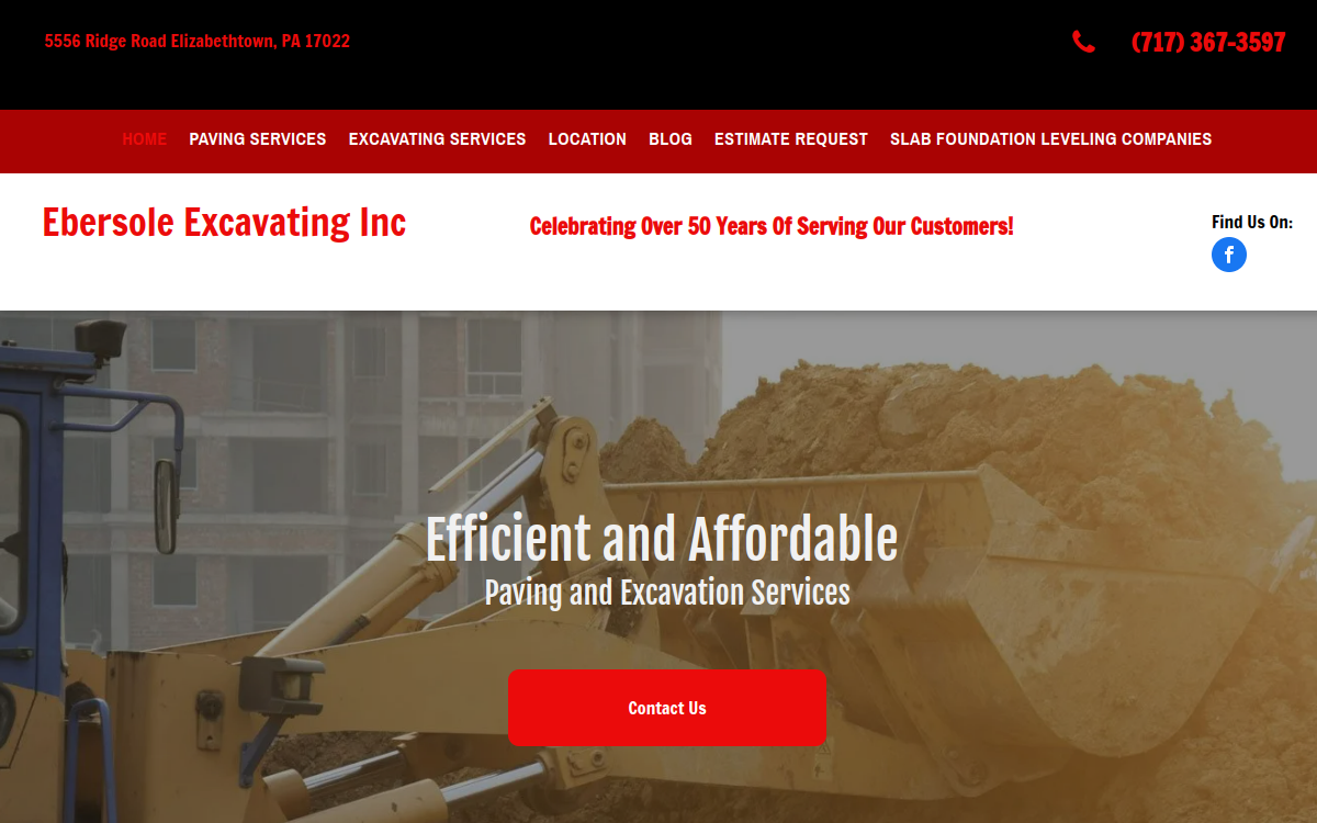 Ebersole Excavating Inc. website screenshot