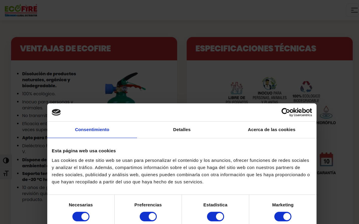 Web de Ecofire Global Distributor, diseñada por ClicAndWords