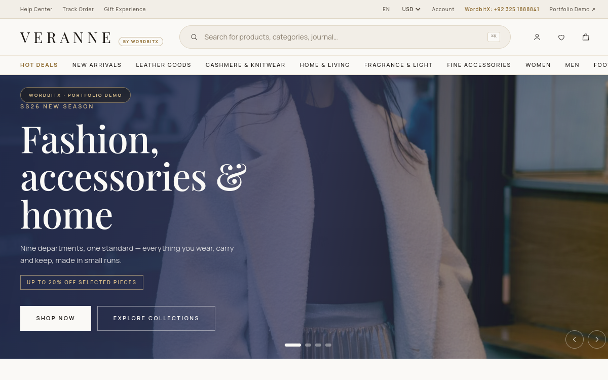 E-commerce — WordbitX live demo website screenshot