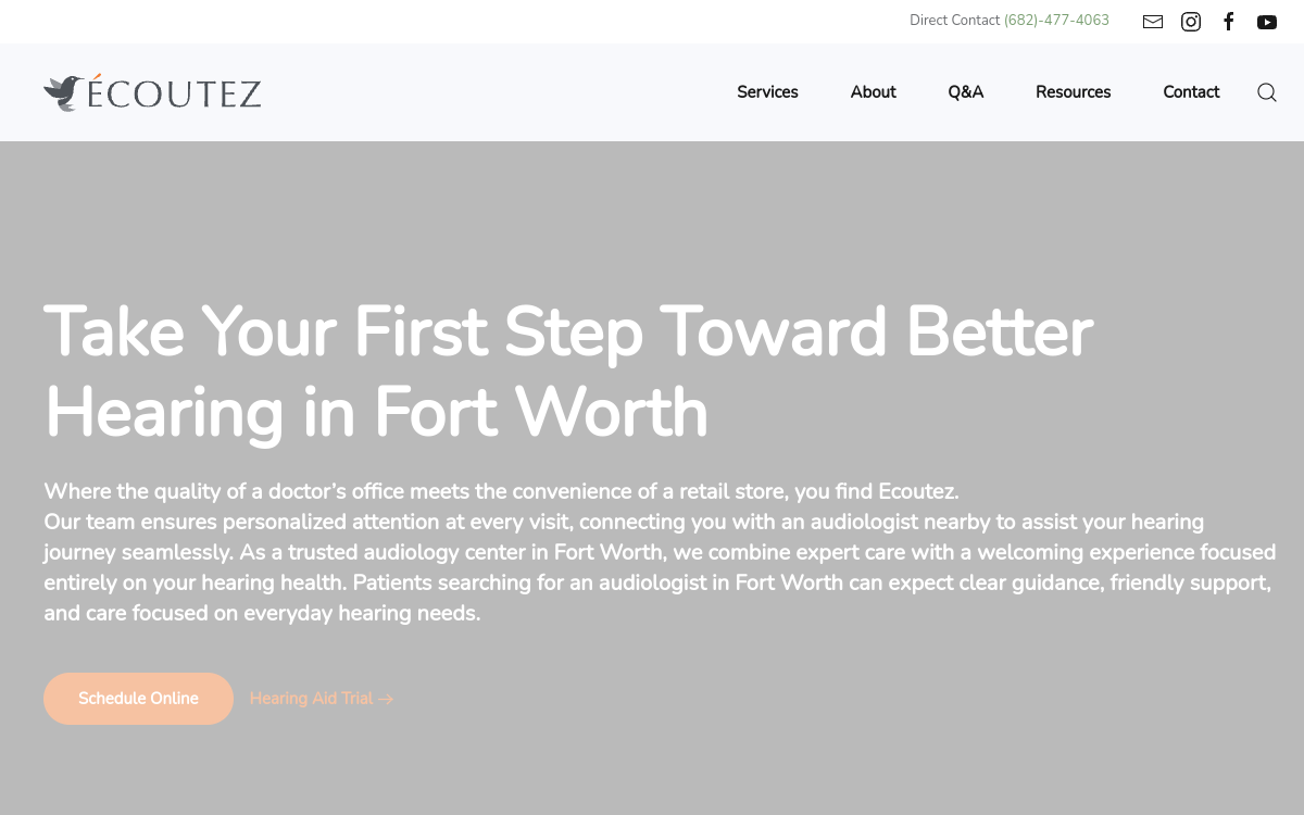 Ecoutez Hearing Aid Boutique website screenshot