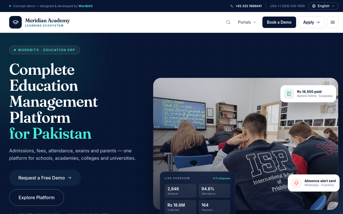 Education — WordbitX live demo website screenshot