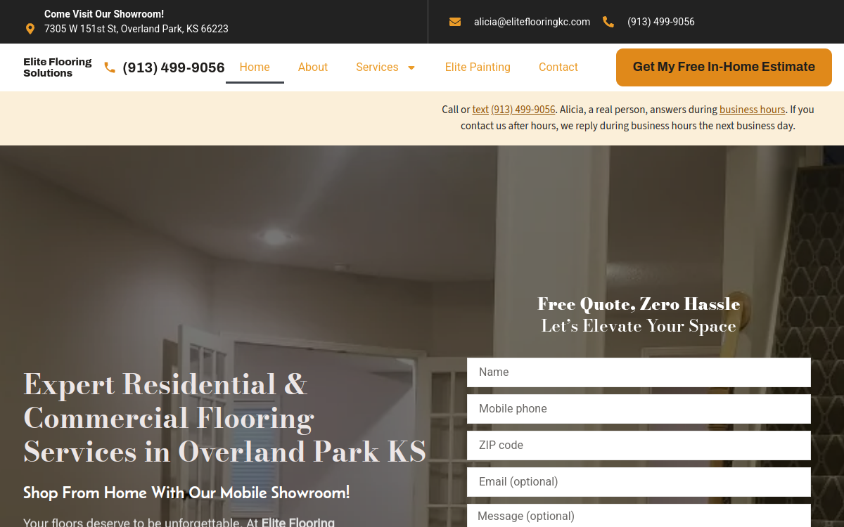 Elite Flooring Solutions website screenshot