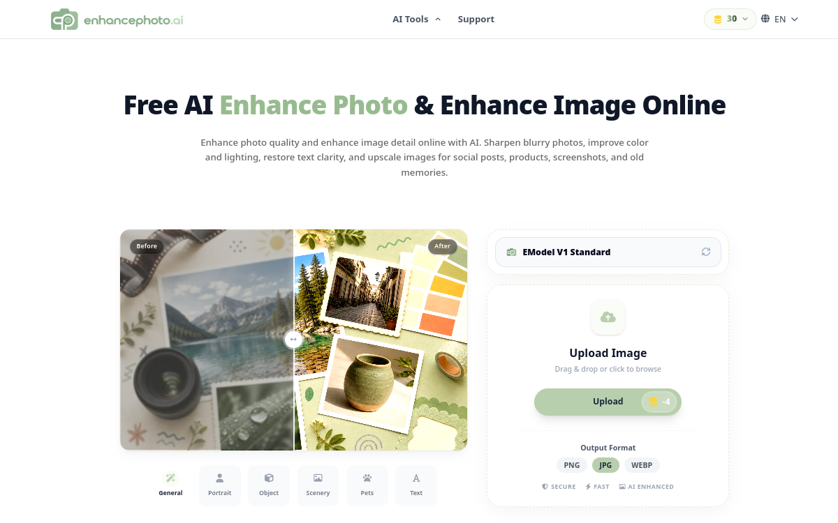 Screenshot di EnhancePhoto.ai