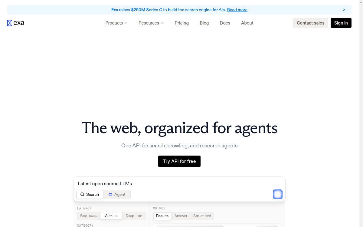 Exa website preview