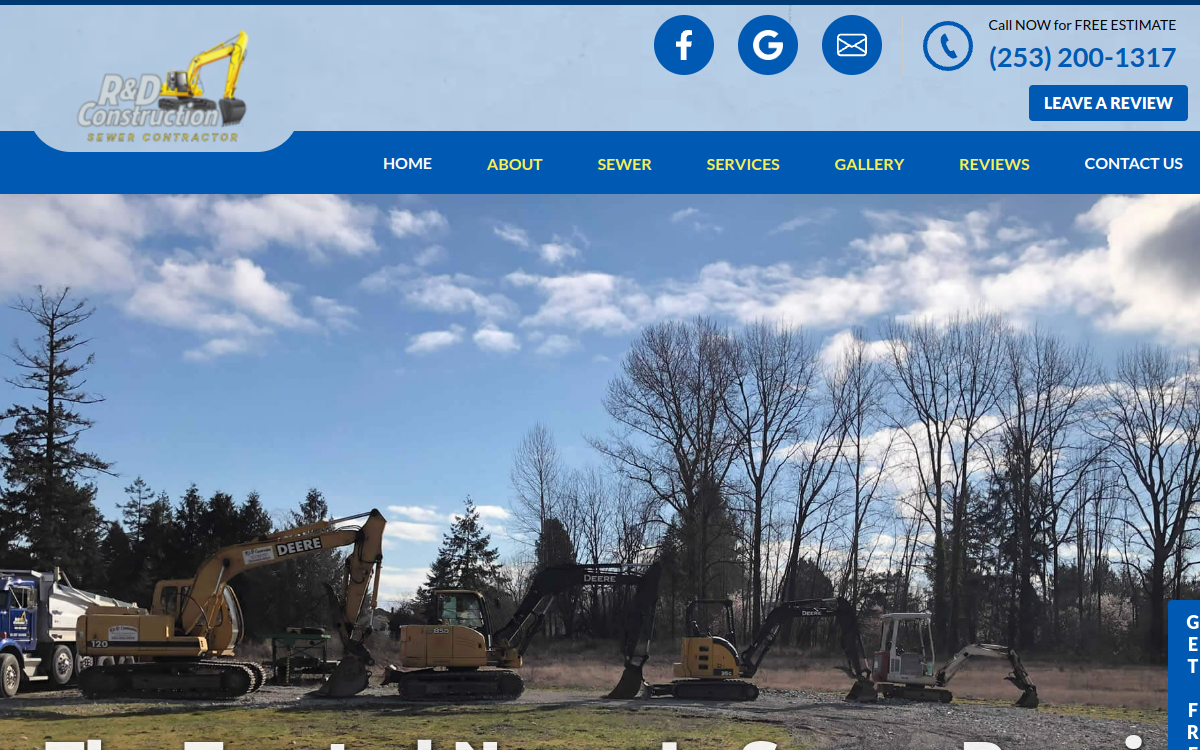 R & D Construction website screenshot