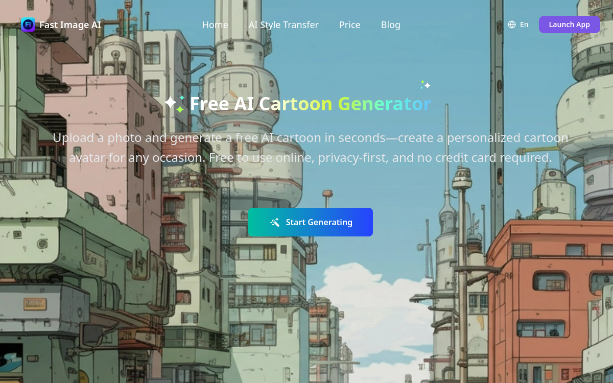 Captura de pantalla de FastImage — AI Cartoon Generator