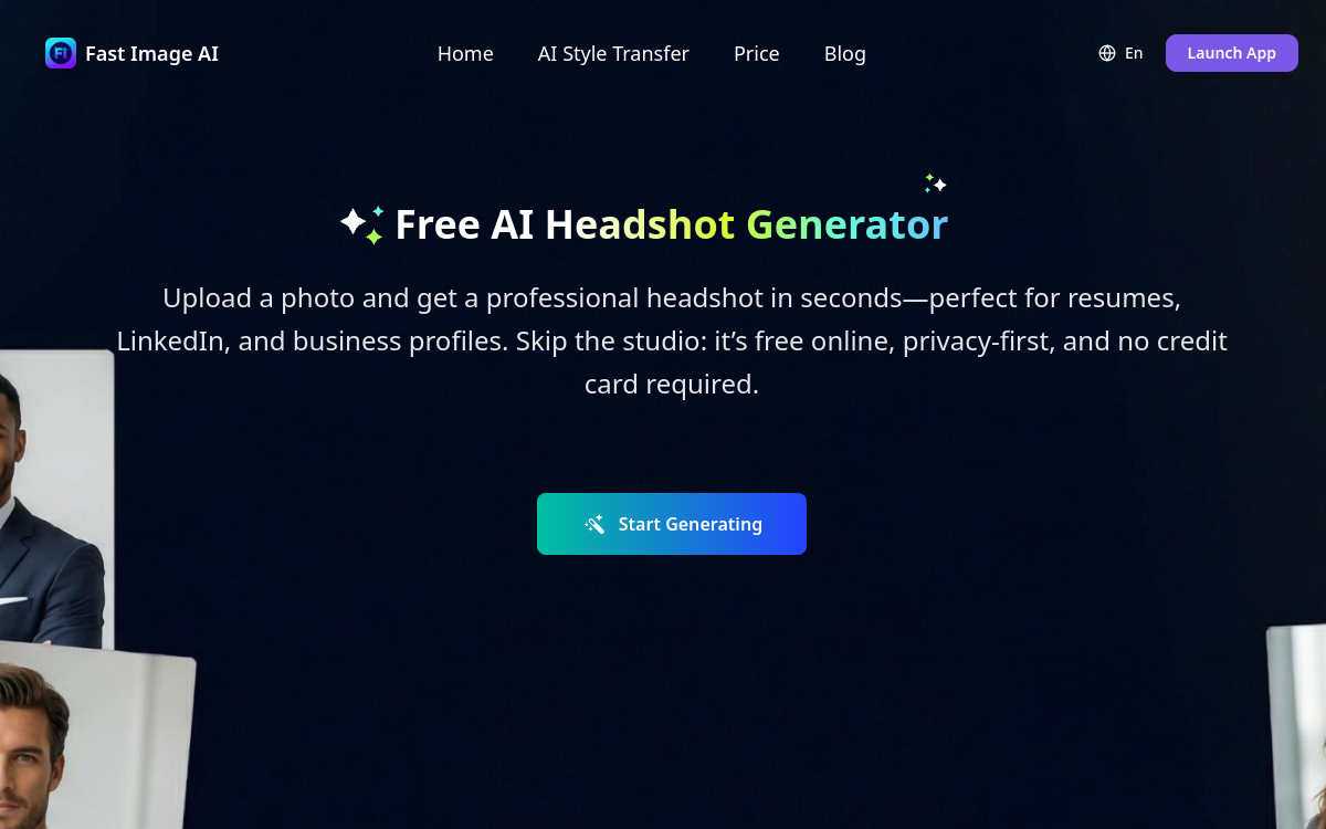 Screenshot von FastImage — AI Headshot Generator