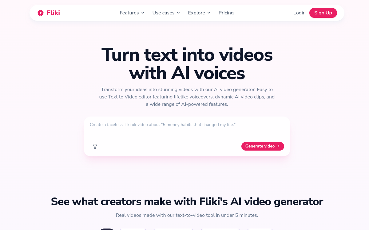 Fliki website preview
